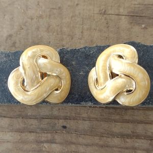 St John Gold Enamel Knot Clip On Earrings